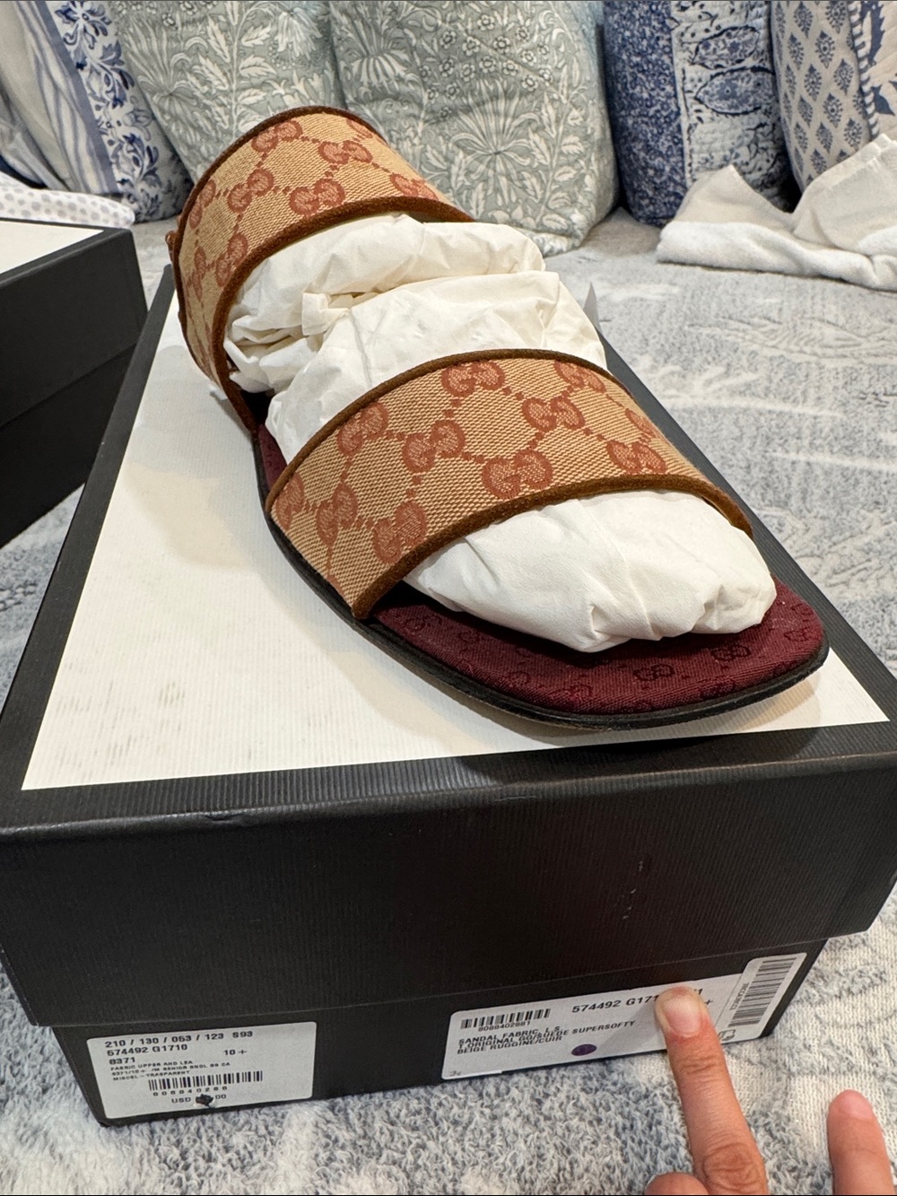Gucci Brown GG Canvas Double-Strap Slide - Picture 2 of 2